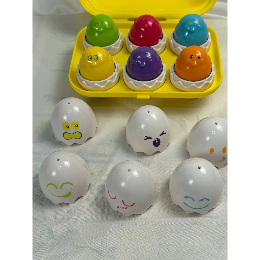 Tomy Toomies Hide and Squeak Eggs Toddler Sensory Matching Toy Yellow Carton